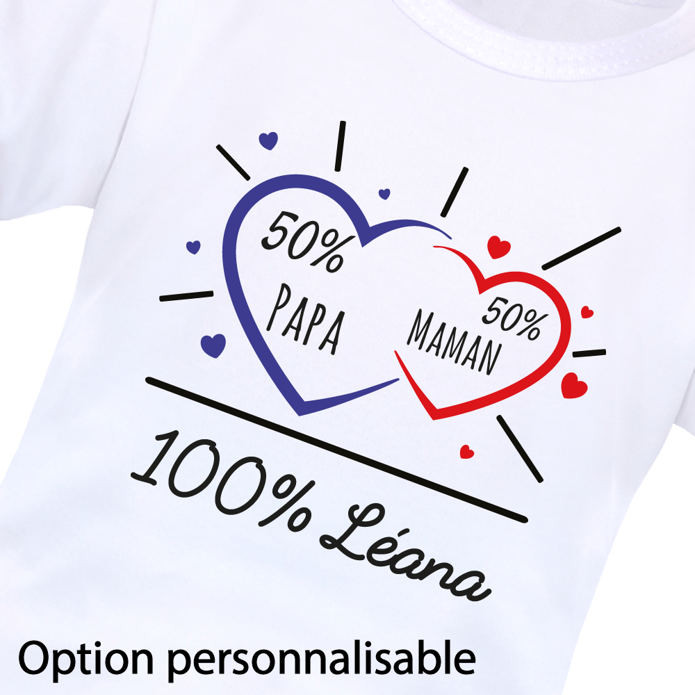 Vêtement bébé à personnaliser 50 papa, 50 maman 100% personnalisable
