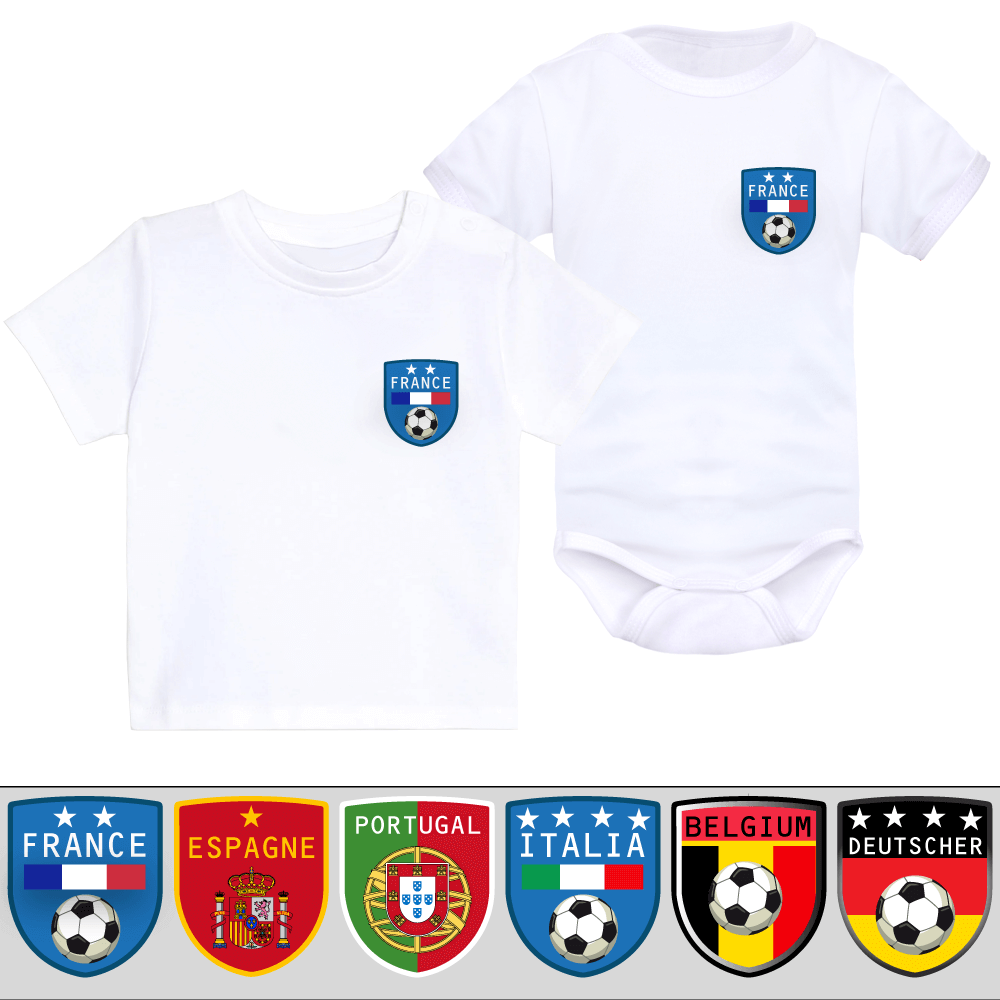 T-shirt enfant ou body bébé personnalisé de foot : FRANCE PORTUGAL etc...., , , - SiMEDIO