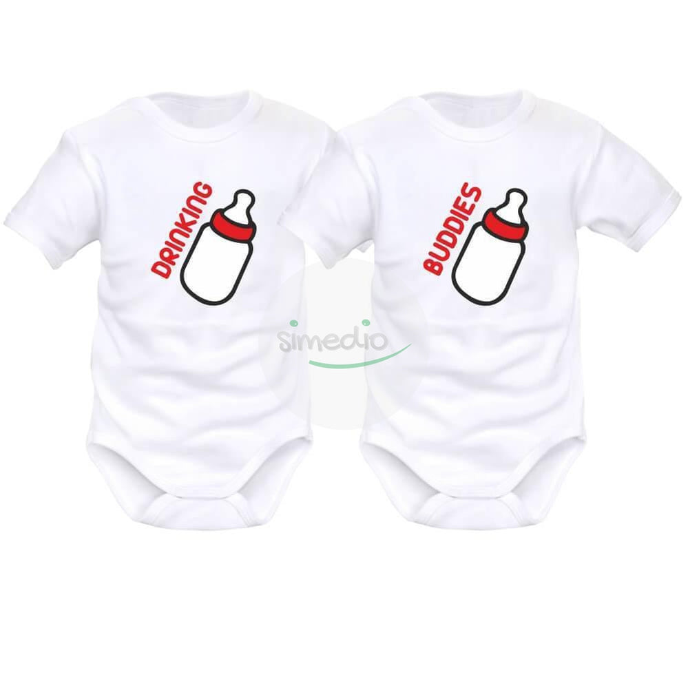Body Bébé Jumeaux 100% Coton - Manches Courtes - Fermeture Pressions - Tailles 0-12 Mois - Idéal Cadeau Naissance - Lavable Machine