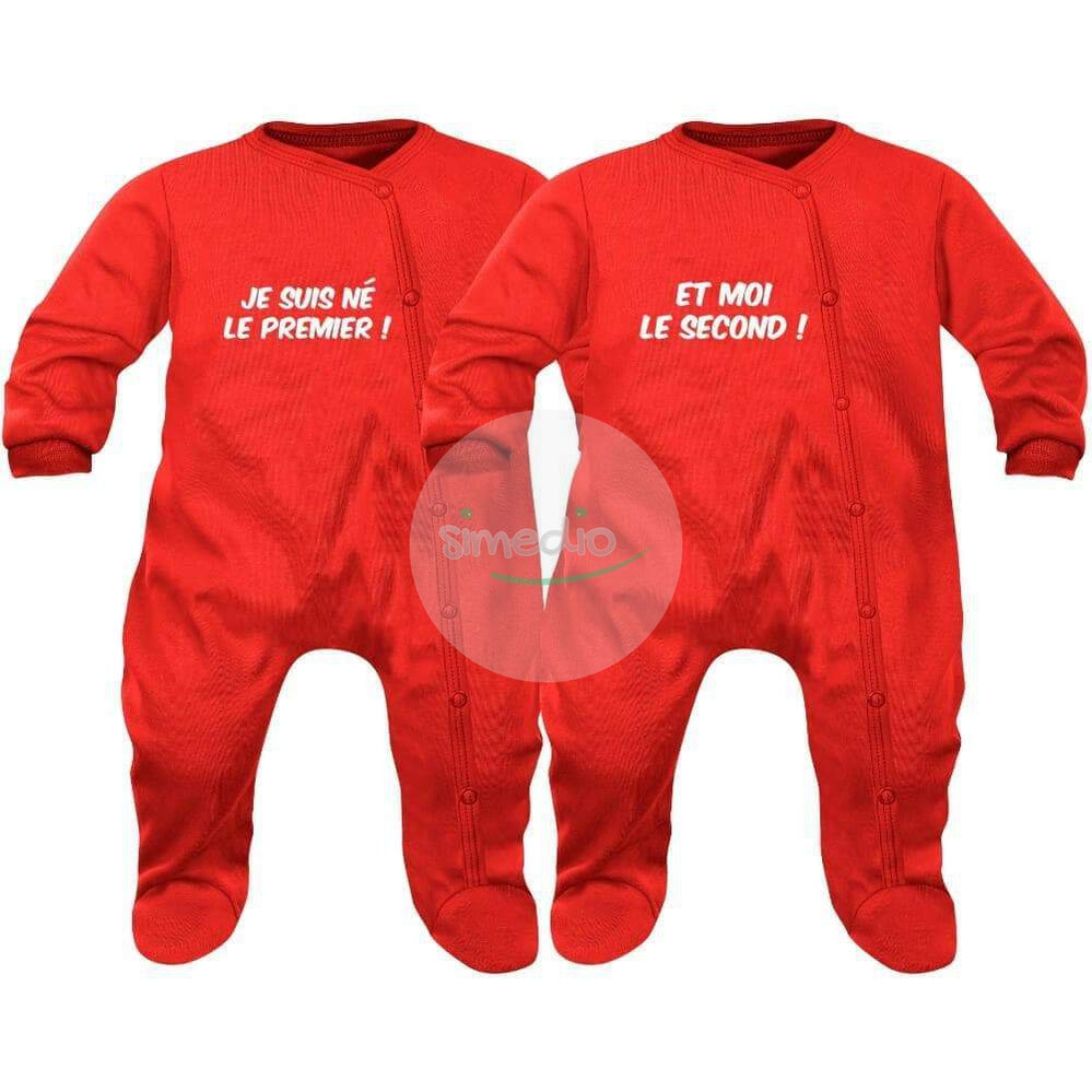 2 pyjamas bébé jumeaux : né le premier / né le second, , , - SiMEDIO