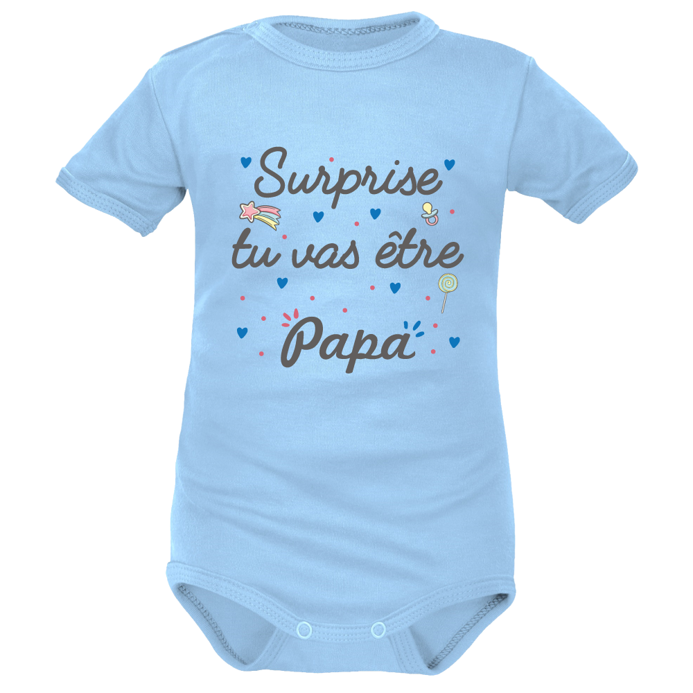 Bleu MC Body bébé à inscription « Surprise, tu vas être Papa »