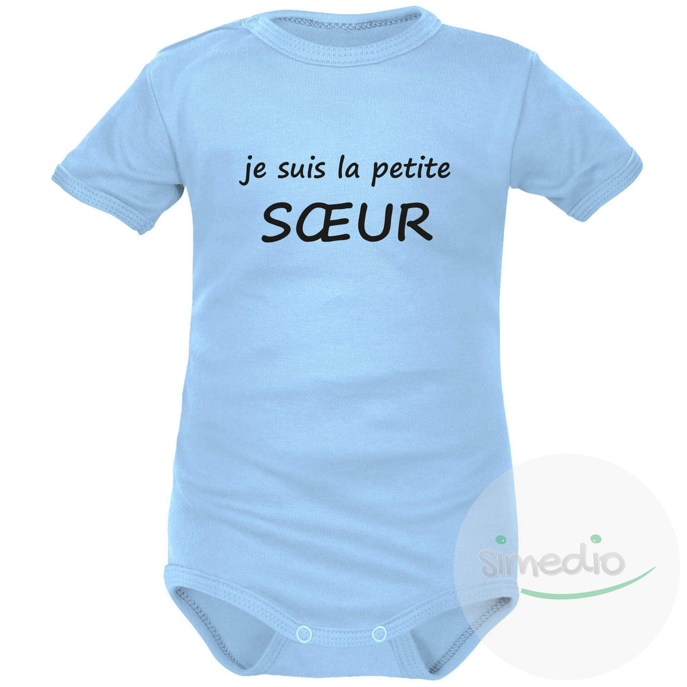 Body bébé avec texte sympa : je suis la petite SOEUR, Bleu, Courtes, 0-1 mois - SiMEDIO