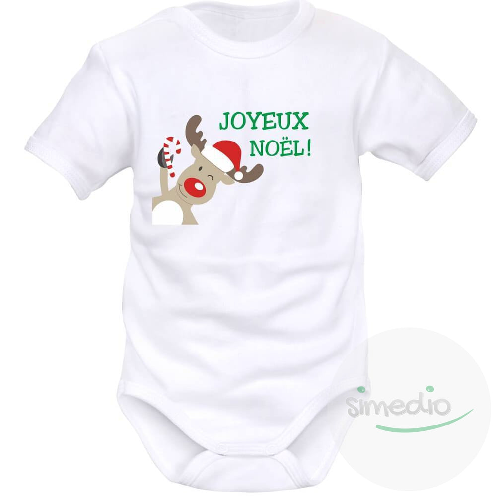 Body bébé : Joyeux NOËL !, Blanc, Courtes, 0-1 mois - SiMEDIO