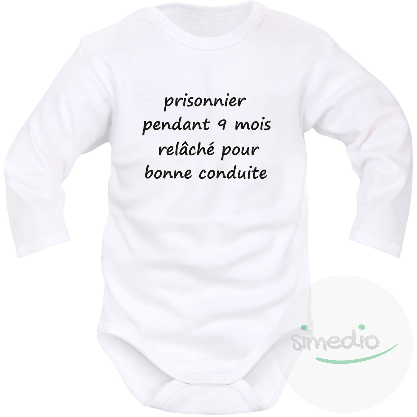 Body bébé message : PRISONNIER pendant 9 mois, Blanc, Longues, 0-1 mois - SiMEDIO