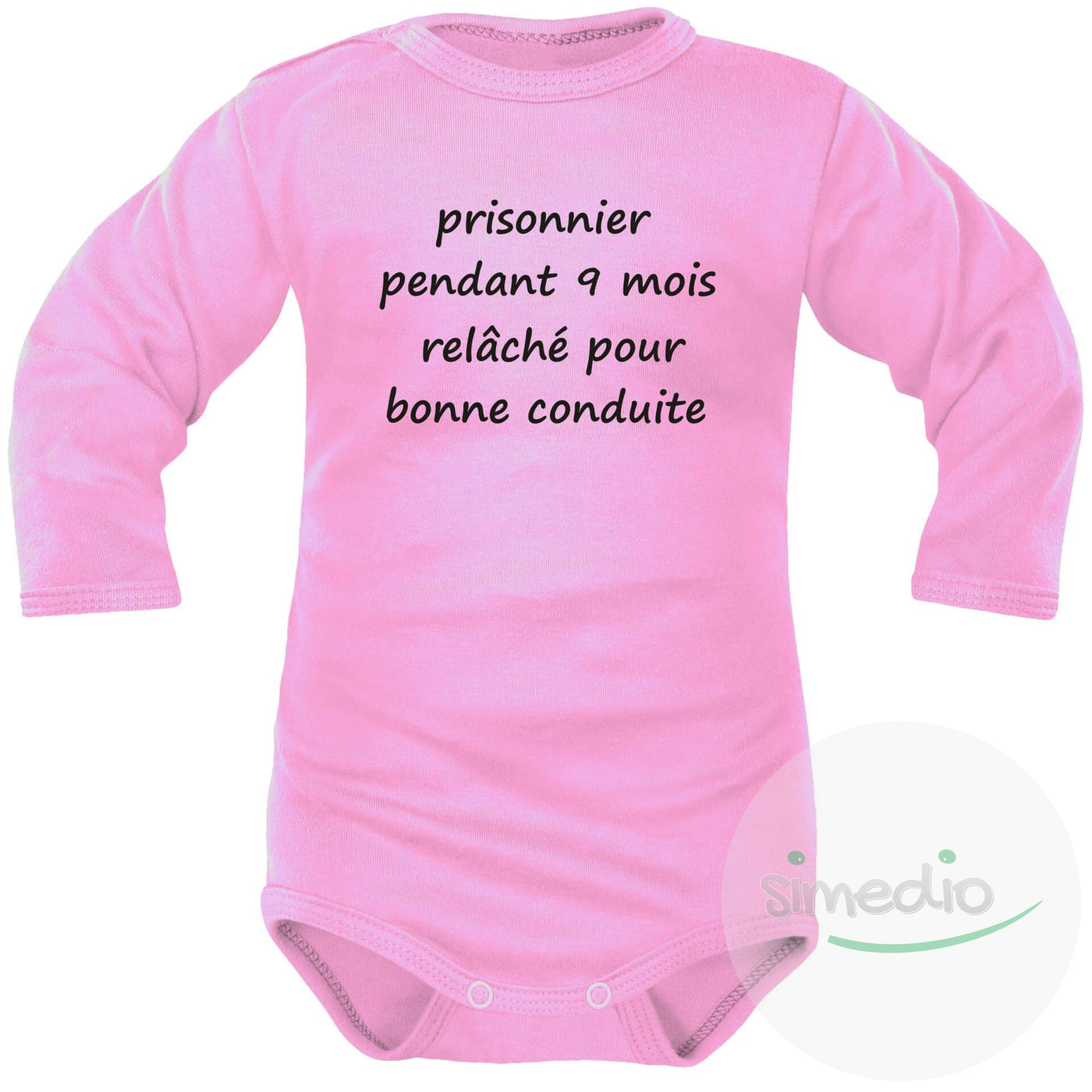 Body bébé message : PRISONNIER pendant 9 mois, Rose, Longues, 0-1 mois - SiMEDIO