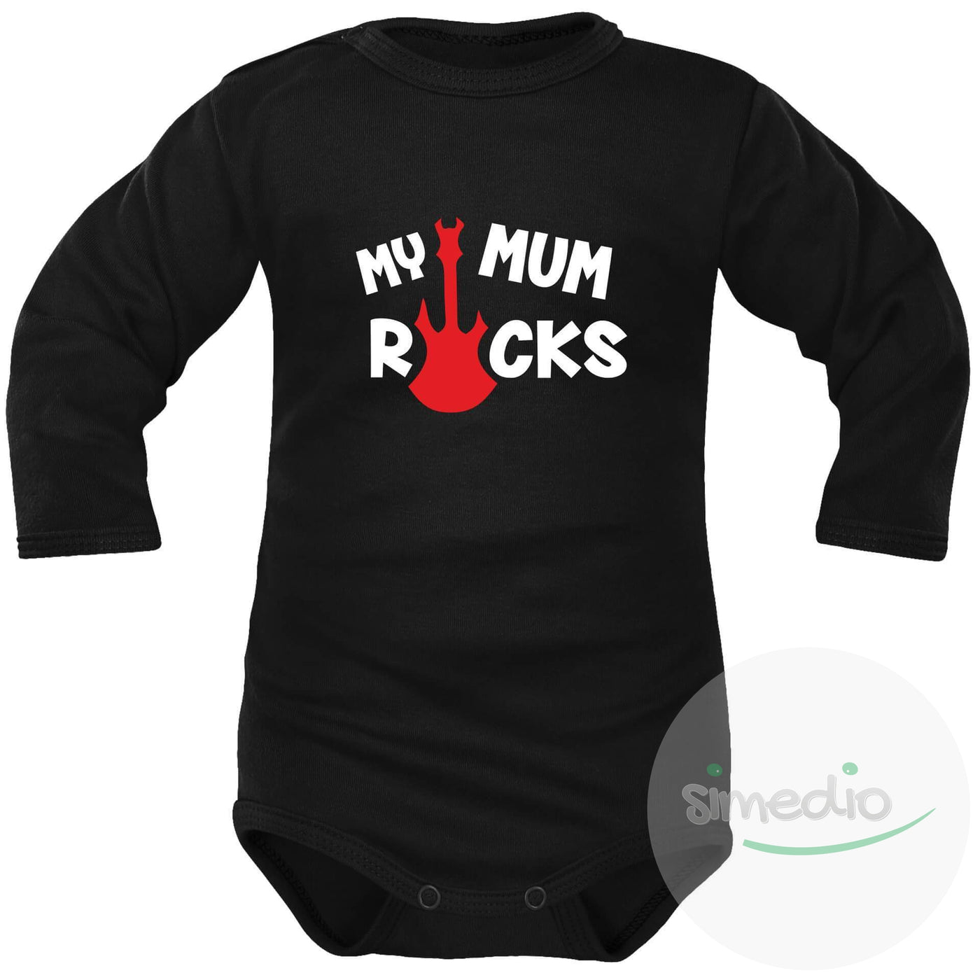 Body bébé rock : MY MUM ROCKS, Noir, Longues, 0-1 mois - SiMEDIO