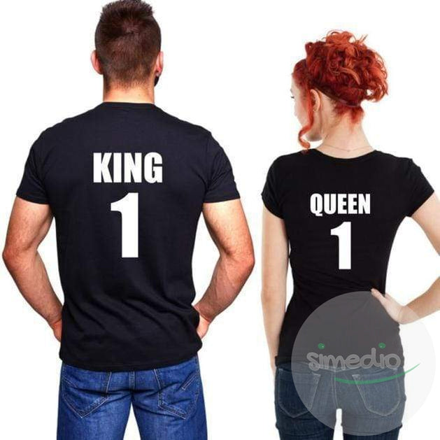 Lot de 2 T-shirts pour amoureux : KING & QUEEN - Saint Valentin