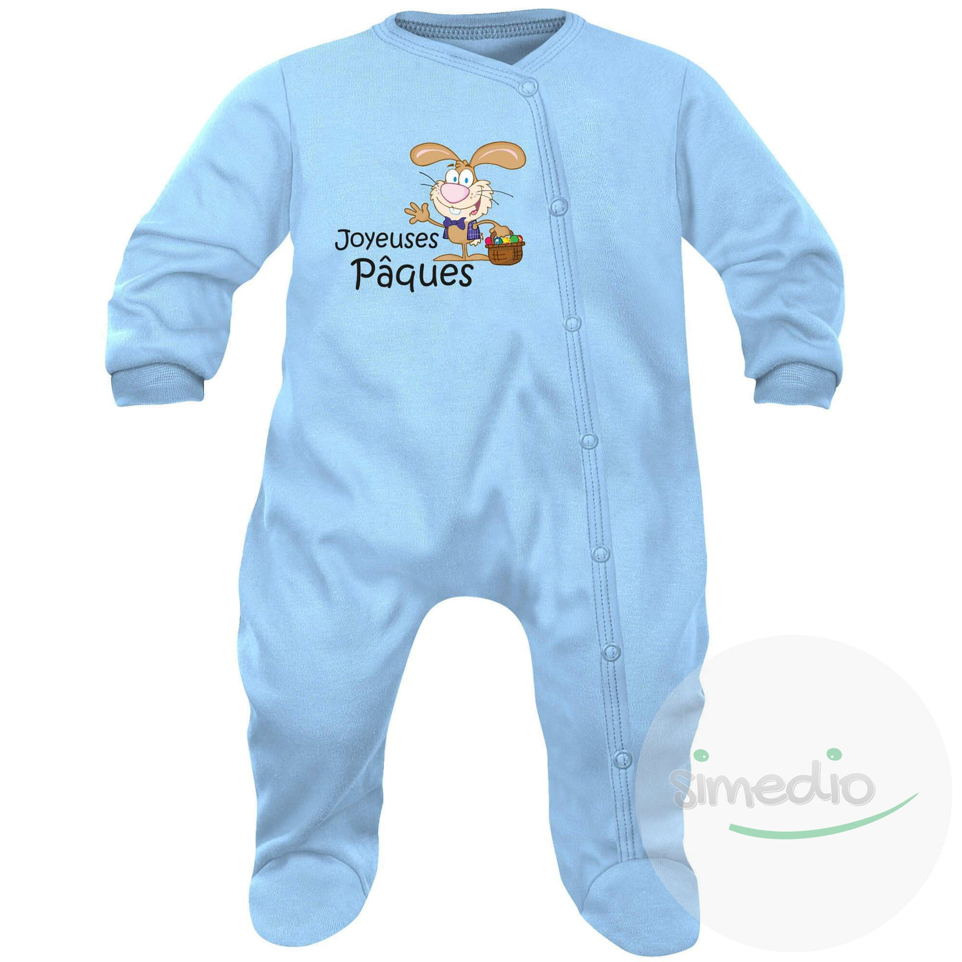 Pyjama bébé rigolo : Joyeuses PÂQUES, Bleu, 0-1 mois, - SiMEDIO