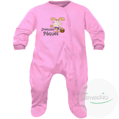 Pyjama bébé rigolo : Joyeuses PÂQUES, Rose, 0-1 mois, - SiMEDIO