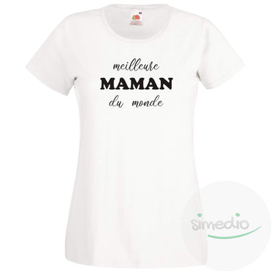 T-shirt imprimé : Meilleure MAMAN du monde, Blanc, S, - SiMEDIO