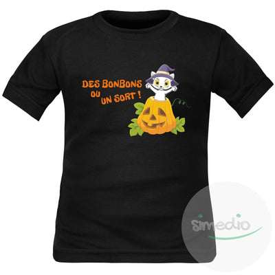 Tee shirt enfant original pour Halloween : des bonbons ou un sort !, Noir - m. courte, 2 ans, - SiMEDIO
