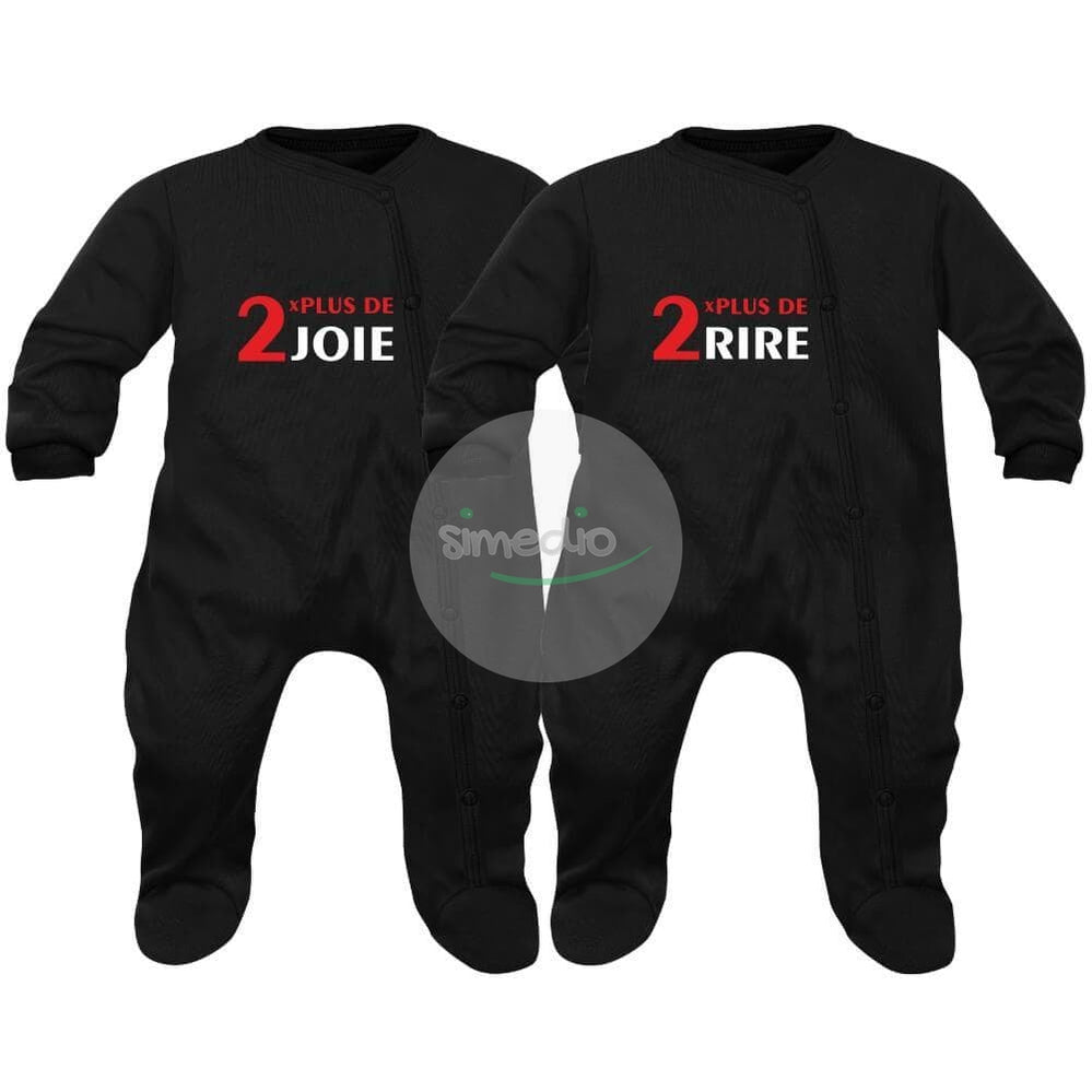 2 pyjamas bébé jumeaux : 2x plus de JOIE / 2x plus de RIRE, , , - SiMEDIO