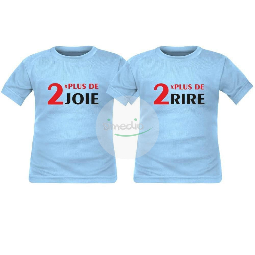 2 tee shirts enfant jumeaux : 2 x plus de JOIE / 2 x plus de RIRE, , , - SiMEDIO