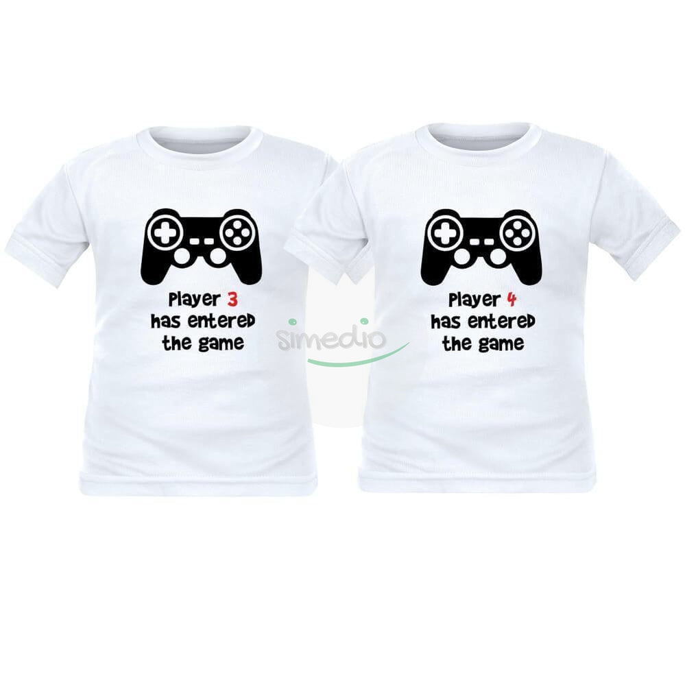 2 tee shirts enfant jumeaux : PLAYER 3 / PLAYER 4 has entered the game, , , - SiMEDIO