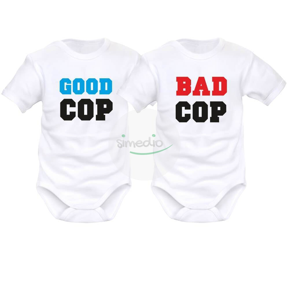 2 x body bébé jumeaux personnalisé : GOOD cop / BAD cop, , , - SiMEDIO