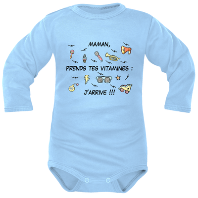 Body bleu ML « Maman, prends tes vitamines : J’arrive ! »