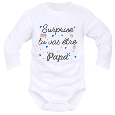 Blanc ML Body bébé à inscription « Surprise, tu vas être Papa »