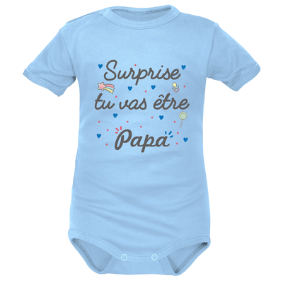 Bleu MC Body bébé à inscription « Surprise, tu vas être Papa »