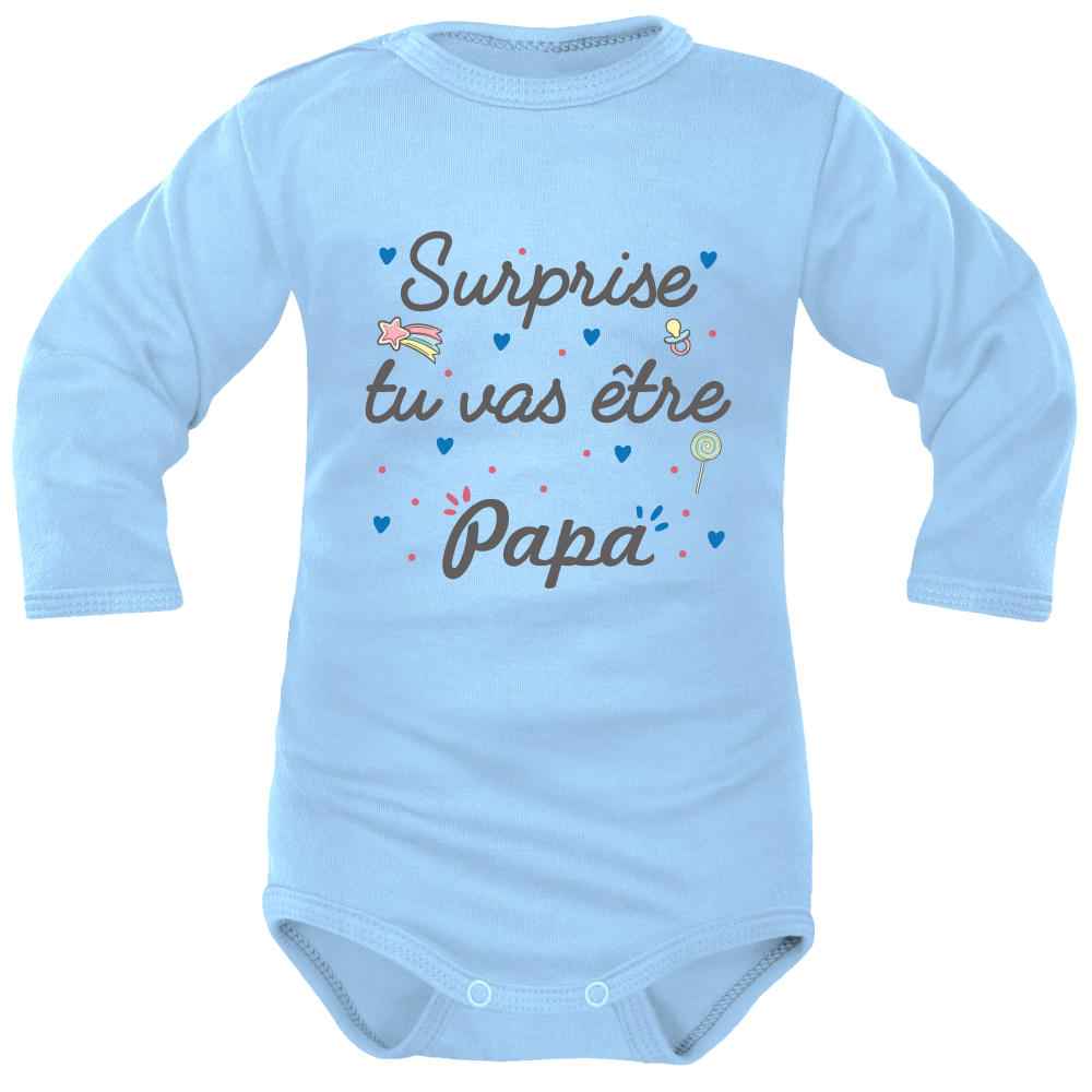 Bleu ML Body bébé à inscription « Surprise, tu vas être Papa »