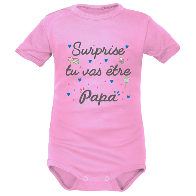 Rose MC Body bébé à inscription « Surprise, tu vas être Papa »