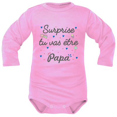 Rose ML Body bébé à inscription « Surprise, tu vas être Papa »