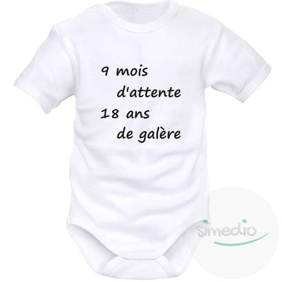 Body bébé avec inscription : 9 mois d'attente, Blanc, Courtes, 0-1 mois - SiMEDIO