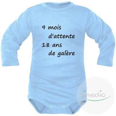Body bébé avec inscription : 9 mois d'attente, Bleu, Longues, 0-1 mois - SiMEDIO