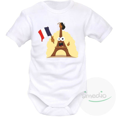 Body bébé de sport : Tour Eiffel, Blanc, Courtes, - SiMEDIO