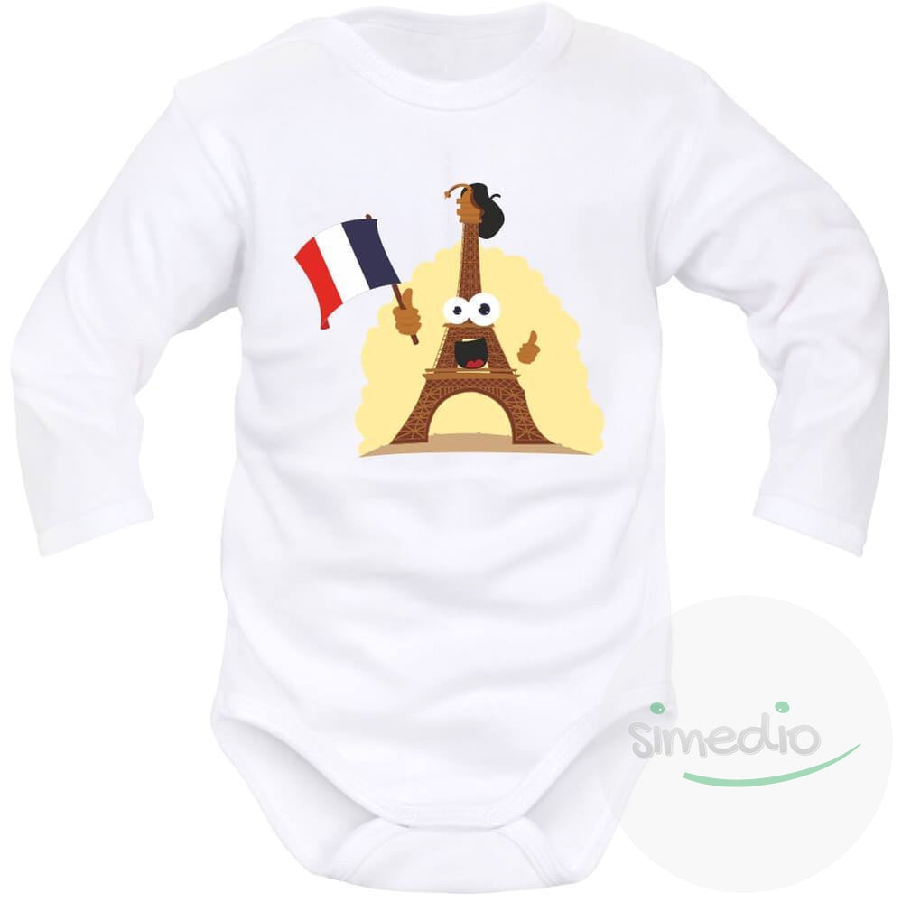 Body bébé de sport : Tour Eiffel, Blanc, Longues, - SiMEDIO