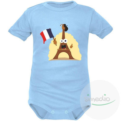 Body bébé de sport : Tour Eiffel, Bleu, Courtes, - SiMEDIO