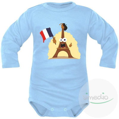 Body bébé de sport : Tour Eiffel, Bleu, Longues, - SiMEDIO