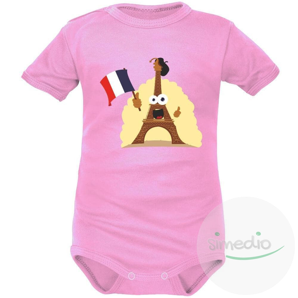 Body bébé de sport : Tour Eiffel, Rose, Courtes, - SiMEDIO