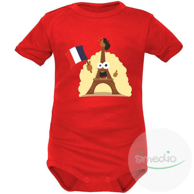 Body bébé de sport : Tour Eiffel, Rouge, Courtes, - SiMEDIO