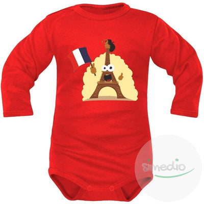 Body bébé de sport : Tour Eiffel, Rouge, Longues, - SiMEDIO