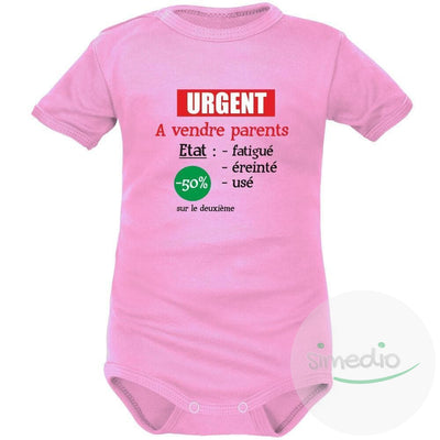 Body bébé humoristique : urgent ! A VENDRE parents, Rose, Courtes, 0-1 mois - SiMEDIO