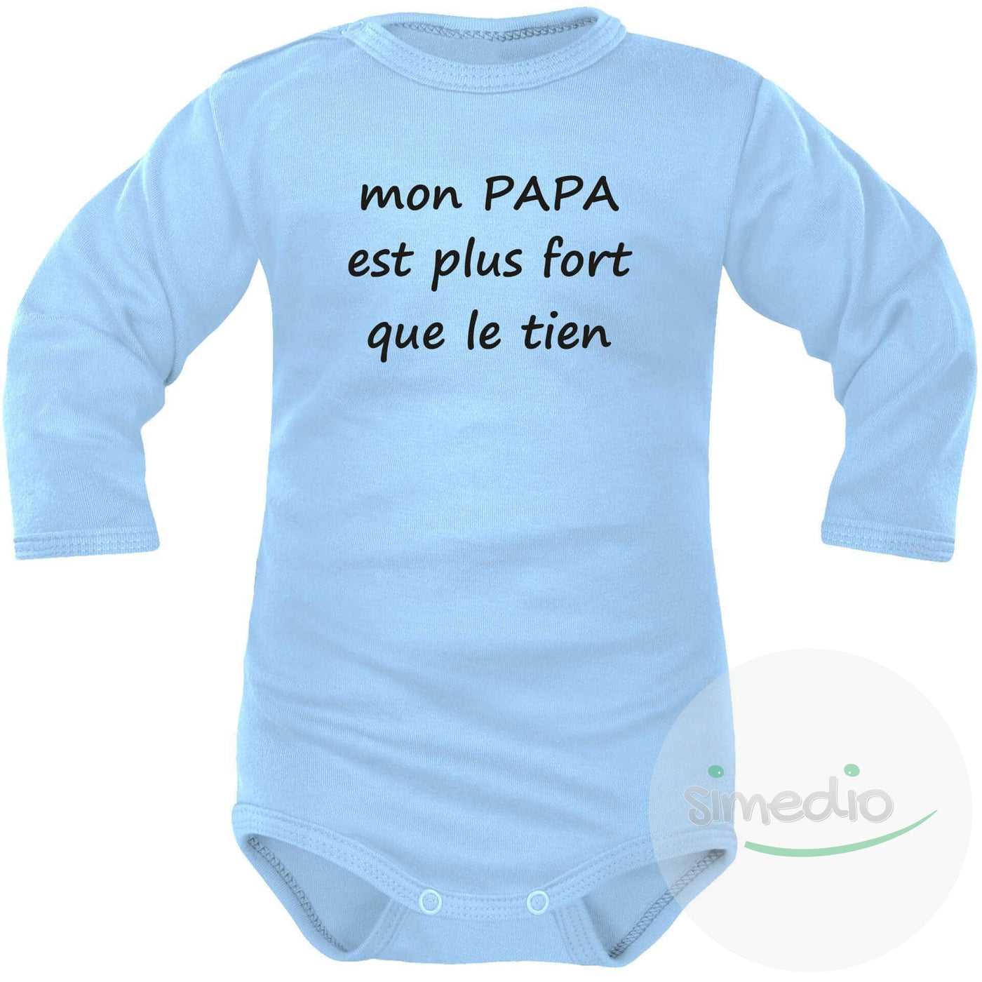 Body bébé humour : mon PAPA est plus fort que le tien, Bleu, Longues, 0-1 mois - SiMEDIO