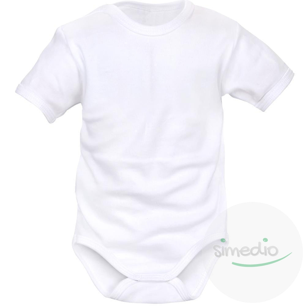 Body bébé manches courtes 8 couleurs au choix (noir aussi), Blanc, 0-1 mois, - SiMEDIO