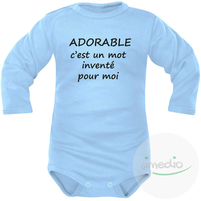 Body bébé message : ADORABLE c'est un mot inventé pour moi, Bleu, Longues, 0-1 mois - SiMEDIO
