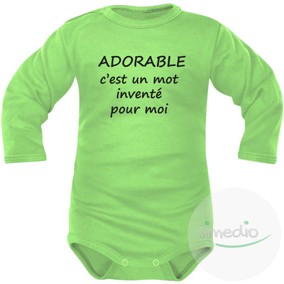 Body bébé message : ADORABLE c'est un mot inventé pour moi, Vert, Longues, 0-1 mois - SiMEDIO