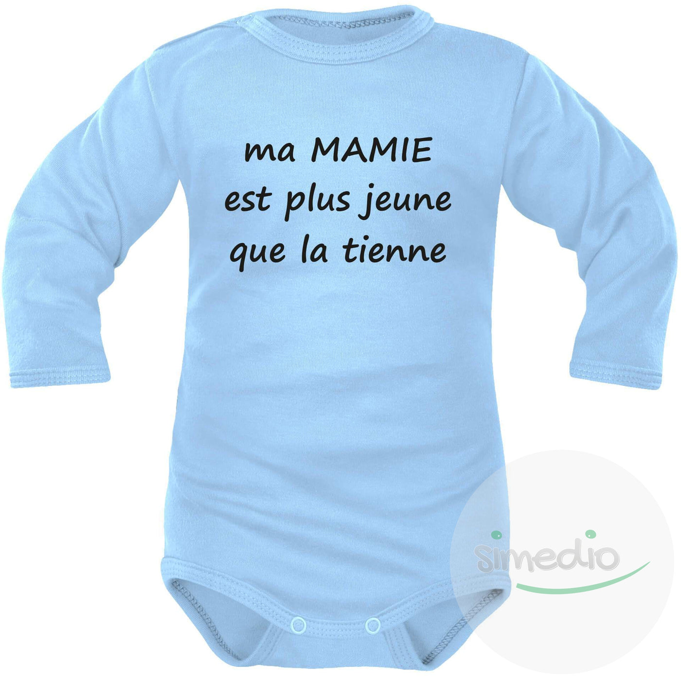 Body bébé message : ma MAMIE est plus JEUNE que la tienne, Bleu, Longues, 0-1 mois - SiMEDIO