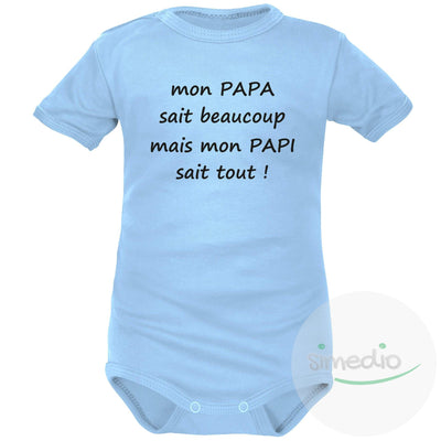 Body bébé message : mon PAPI sait tout, Bleu, Courtes, 0-1 mois - SiMEDIO