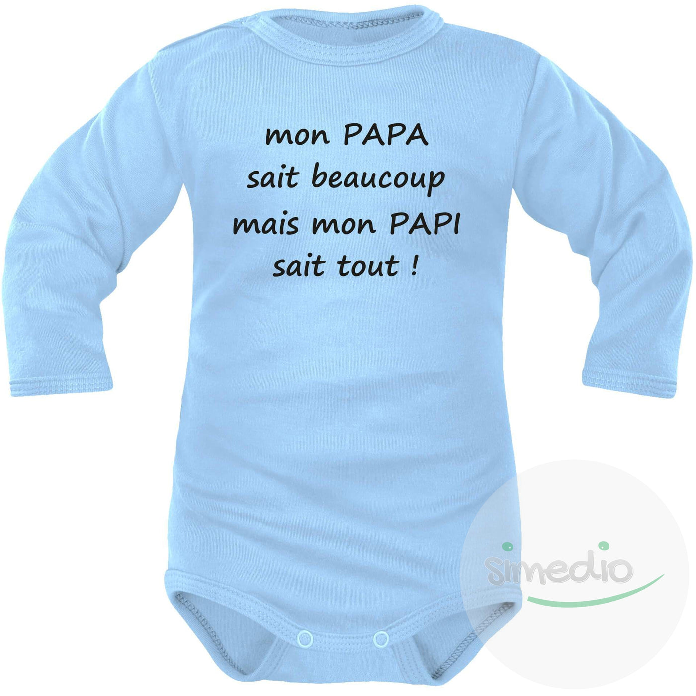 Body bébé message : mon PAPI sait tout, Bleu, Longues, 0-1 mois - SiMEDIO