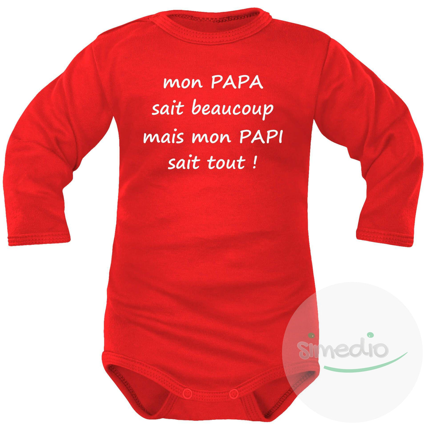 Body bébé message : mon PAPI sait tout, Rouge, Longues, 0-1 mois - SiMEDIO
