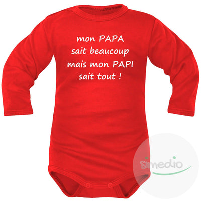 Body bébé message : mon PAPI sait tout, Rouge, Longues, 0-1 mois - SiMEDIO