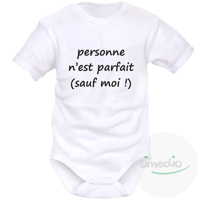 Body bébé message : PERSONNE n'est parfait, Blanc, Courtes, 0-1 mois - SiMEDIO