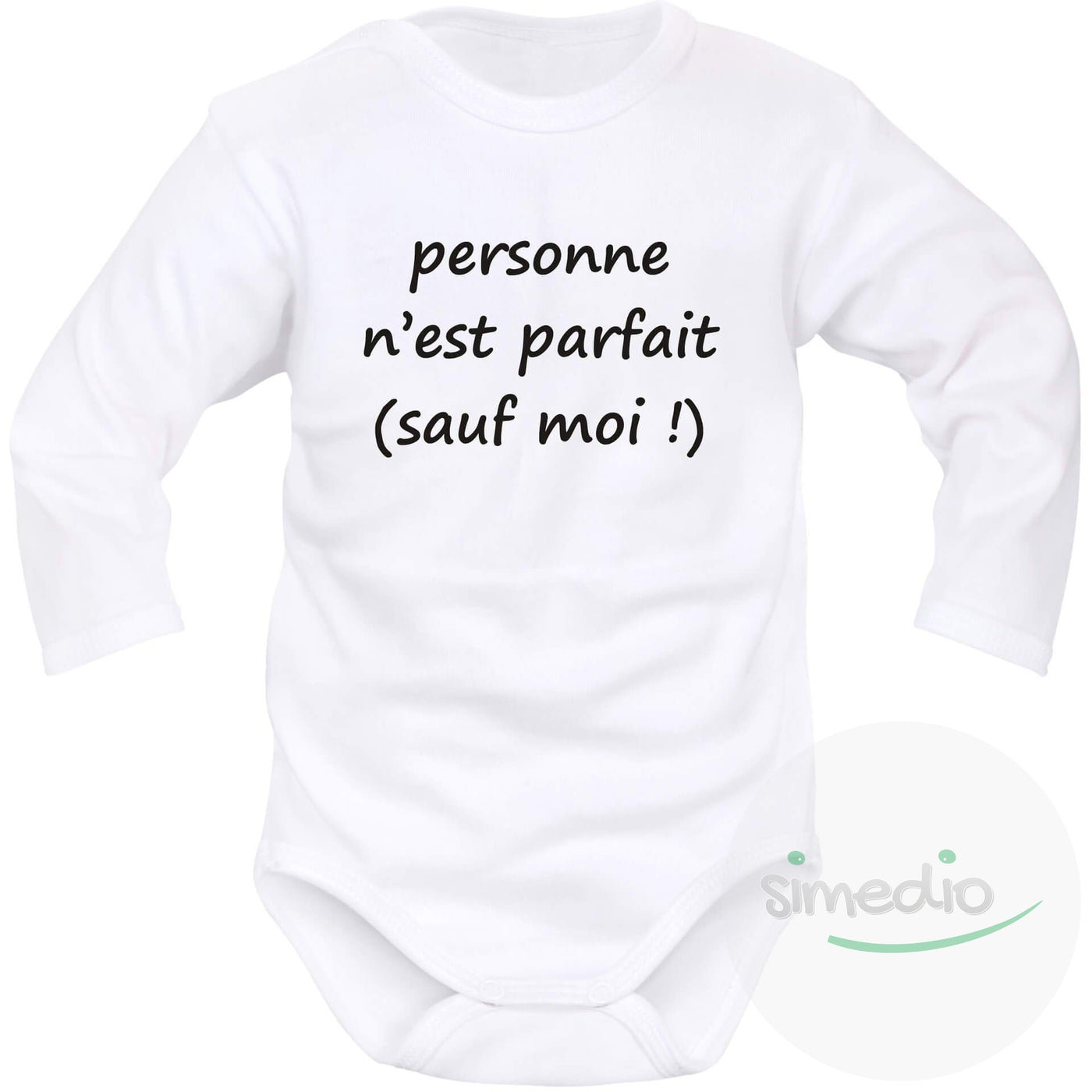 Body bébé message : PERSONNE n'est parfait, Blanc, Longues, 0-1 mois - SiMEDIO