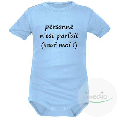 Body bébé message : PERSONNE n'est parfait, Bleu, Courtes, 0-1 mois - SiMEDIO