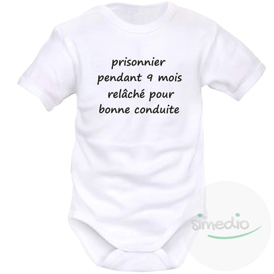 Body bébé message : PRISONNIER pendant 9 mois, Blanc, Courtes, 0-1 mois - SiMEDIO