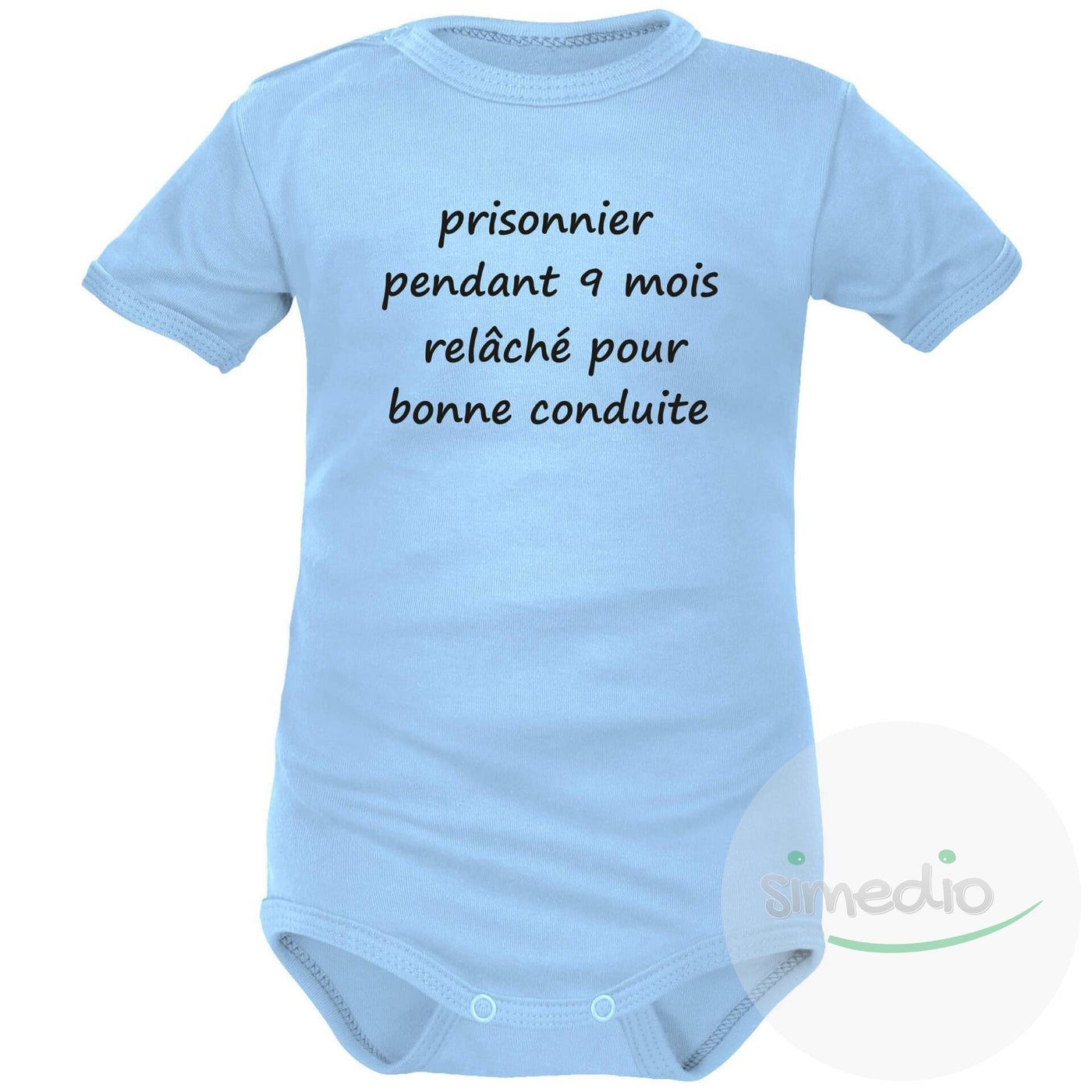 Body bébé message : PRISONNIER pendant 9 mois, Bleu, Courtes, 0-1 mois - SiMEDIO