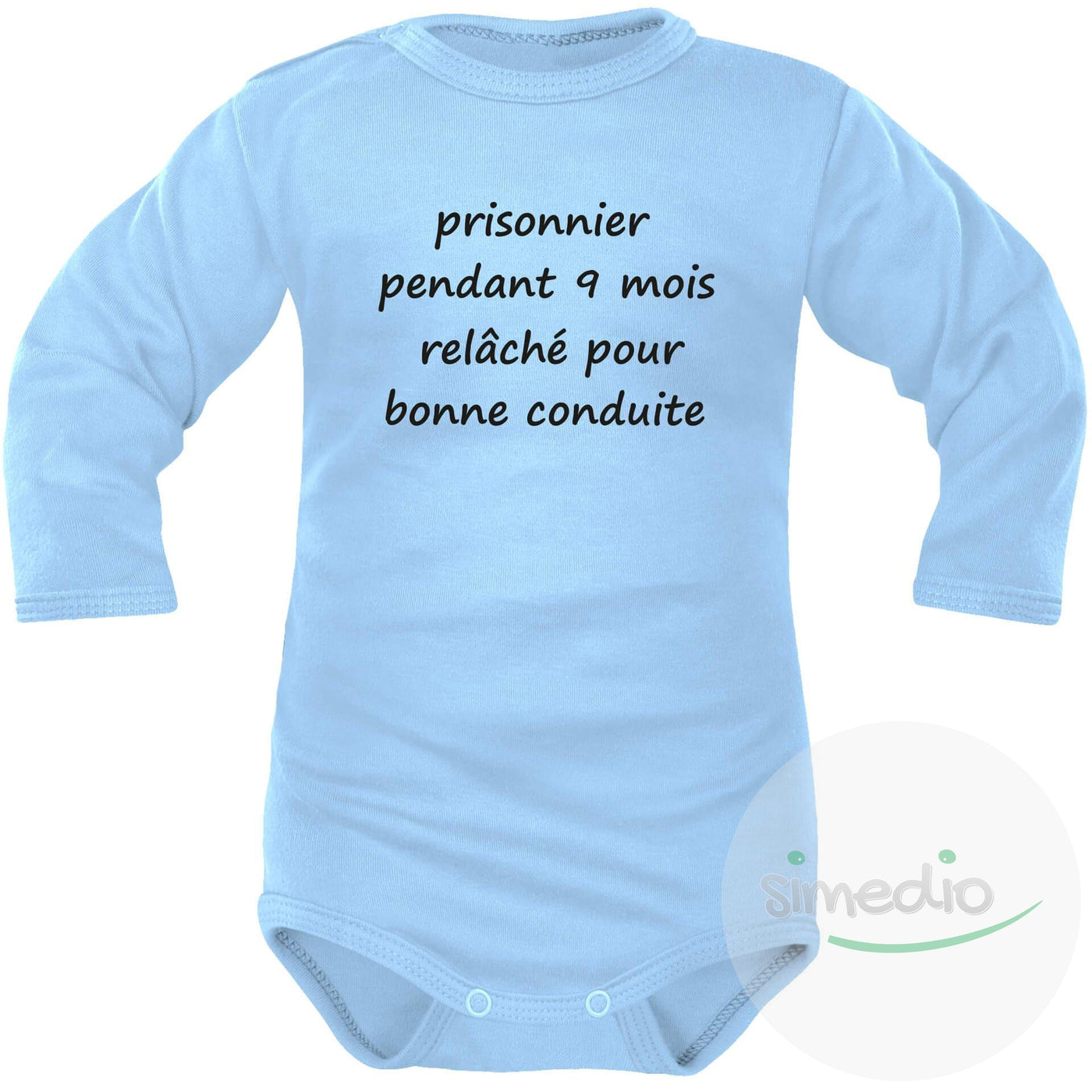 Body bébé message : PRISONNIER pendant 9 mois, Bleu, Longues, 0-1 mois - SiMEDIO